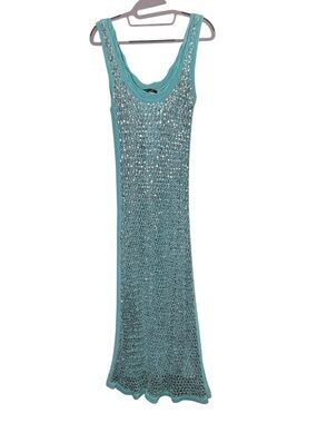 Kobi Halperin Turquoise Knit Silver Sequin Glamorous Body Con Midi Dress sz S